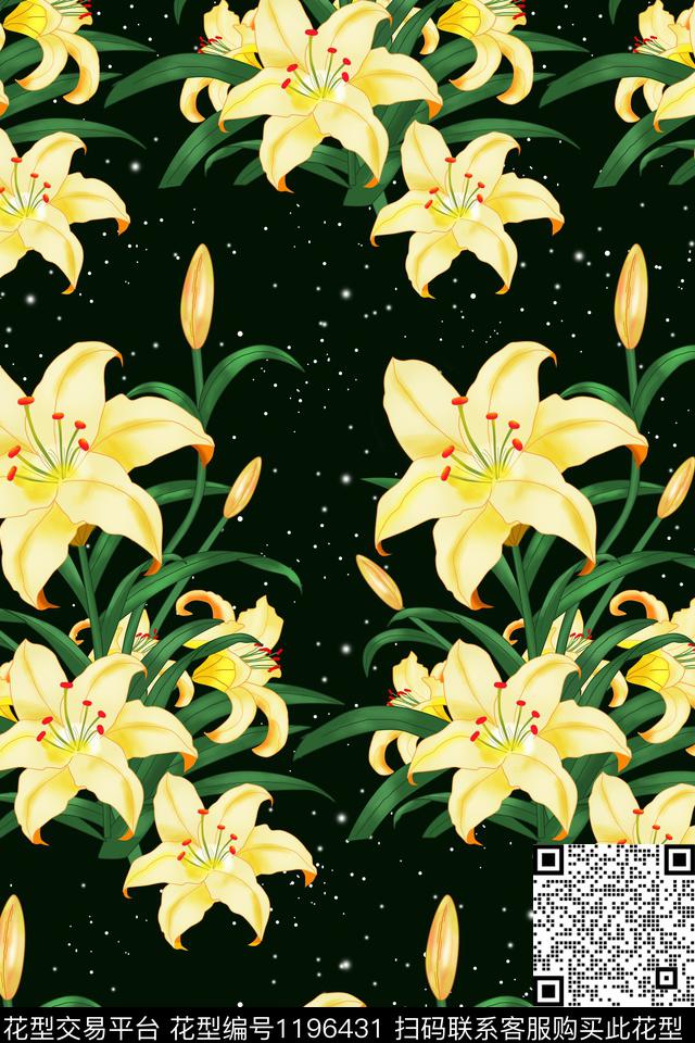 百合手绘小清新数码印花华亿平台下载（图片编号: 1196431） - 瓦栏（Walan）