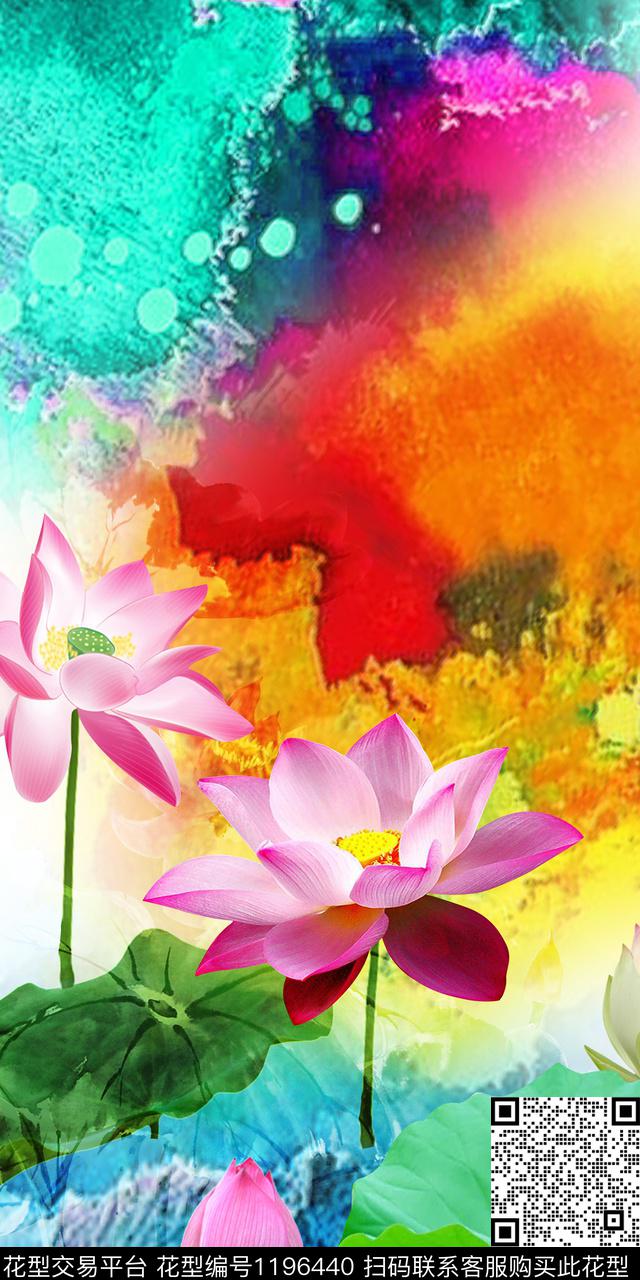 花卉荷花定位花数码印花华亿平台下载（图片编号: 1196440） - 瓦栏（Walan）
