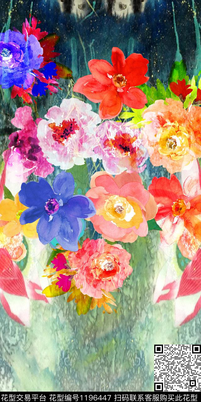水彩花卉大牌风定位花数码印花华亿平台下载（图片编号: 1196447） - 瓦栏（Walan）