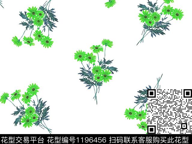 清爽底花卉抽象花卉散点排列数码印花华亿平台下载（图片编号: 1196456） - 瓦栏（Walan）