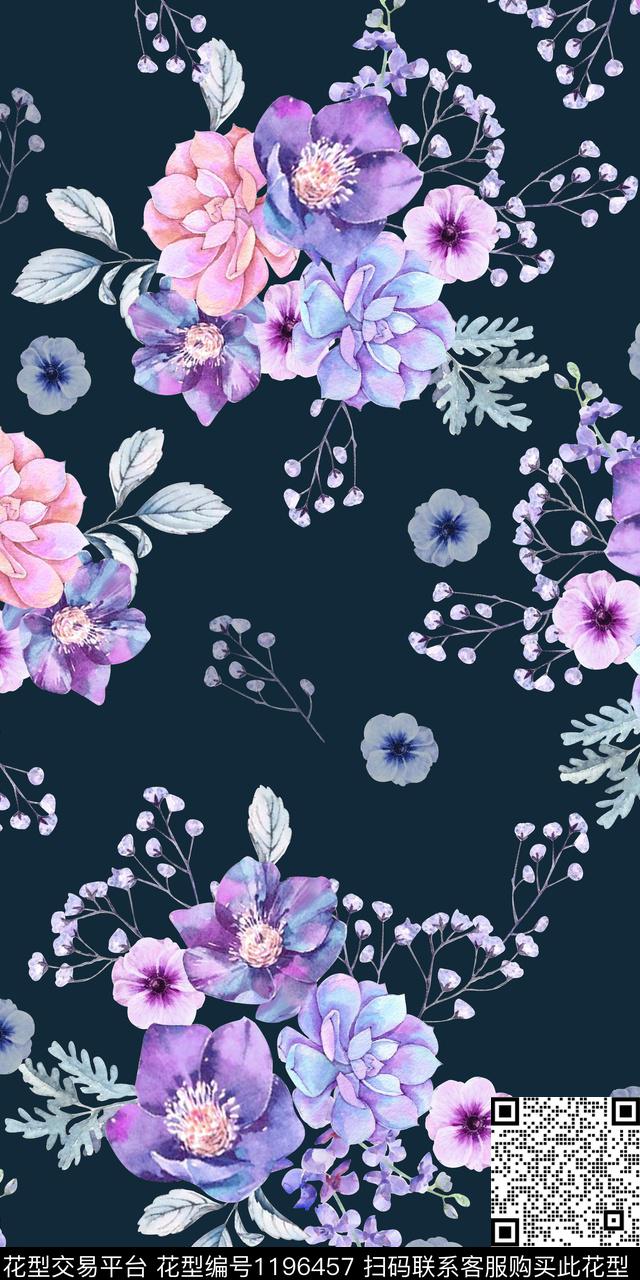 花卉手绘花卉裙子连衣裙数码印花华亿平台下载（图片编号: 1196457） - 瓦栏（Walan）