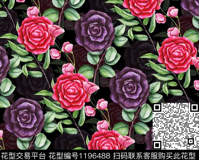 手绘花卉植物数码印花华亿平台下载（图片编号: 1196488） - 瓦栏（Walan）