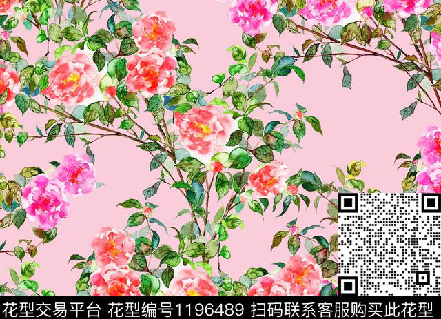 水彩花卉植物粉底数码印花华亿平台下载（图片编号: 1196489） - 瓦栏（Walan）