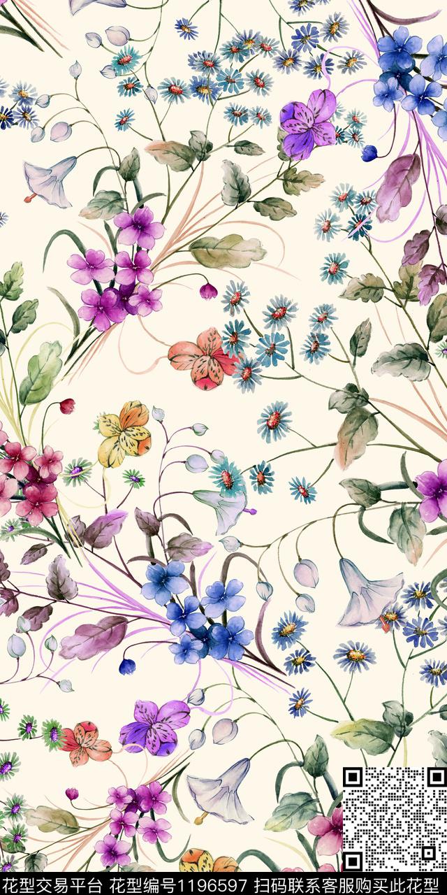 数码华亿平台花卉大牌风数码印花华亿平台下载（图片编号: 1196597） - 瓦栏（Walan）