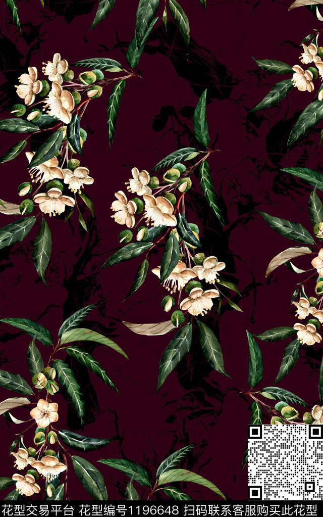 抽象花卉华亿平台手绘水彩花卉复古纹理印花数码印花华亿平台下载（图片编号: 1196648） - 瓦栏（Walan）