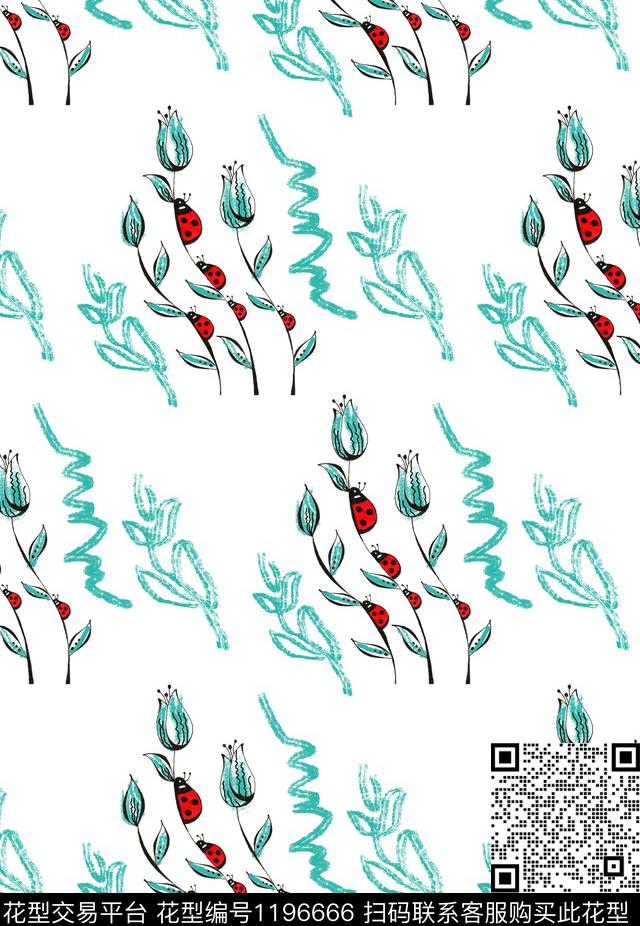 手绘小碎花动物传统印花华亿平台下载（图片编号: 1196666） - 瓦栏（Walan）