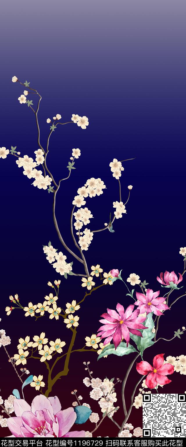 海棠水彩花卉数码印花华亿平台下载（图片编号: 1196729） - 瓦栏（Walan）