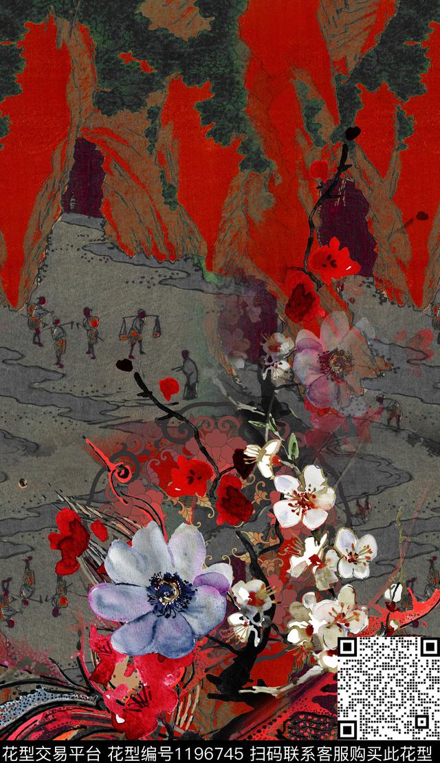 定位花中老年中国风数码印花华亿平台下载（图片编号: 1196745） - 瓦栏（Walan）