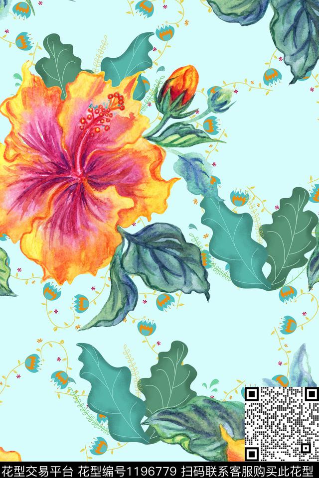 女装花卉满版散花数码印花华亿平台下载（图片编号: 1196779） - 瓦栏（Walan）