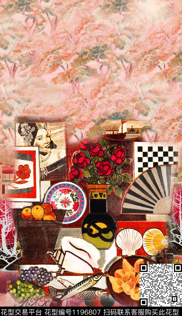 抽象肌理定位花数码印花华亿平台下载（图片编号: 1196807） - 瓦栏（Walan）