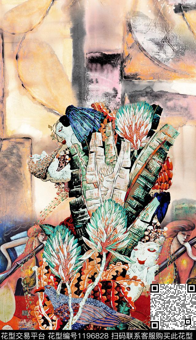 抽象肌理定位花数码印花华亿平台下载（图片编号: 1196828） - 瓦栏（Walan）