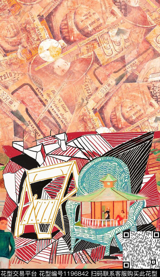 抽象肌理定位花数码印花华亿平台下载（图片编号: 1196842） - 瓦栏（Walan）