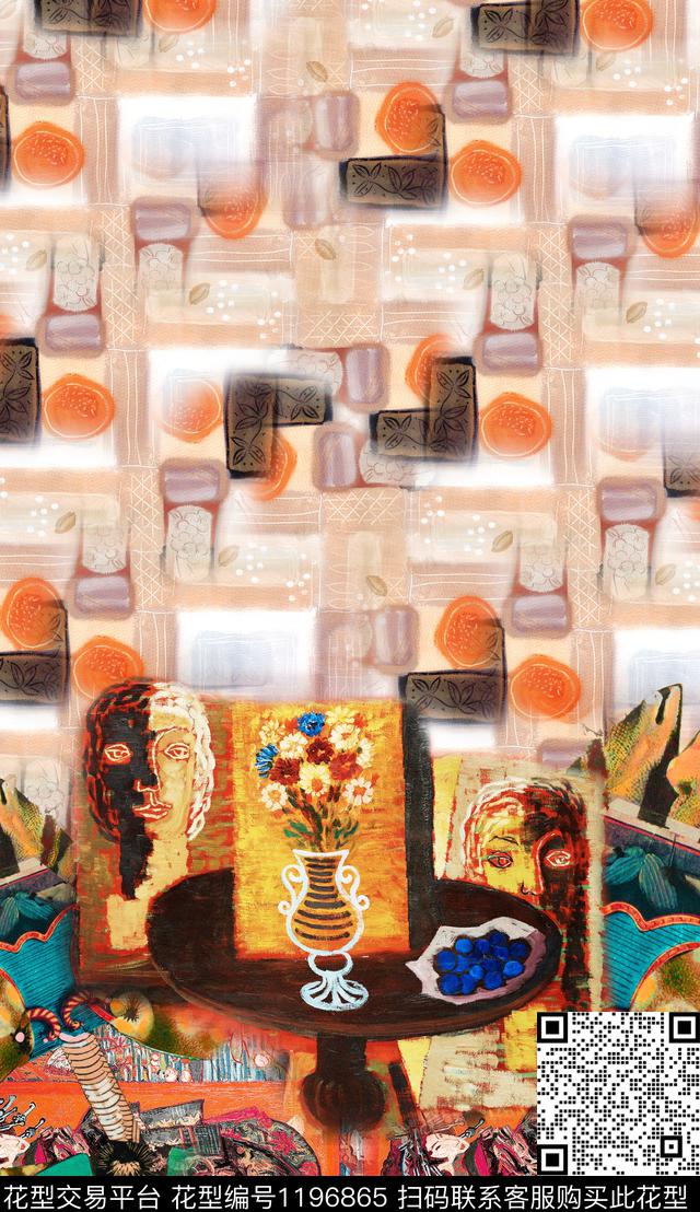 抽象肌理定位花数码印花华亿平台下载（图片编号: 1196865） - 瓦栏（Walan）