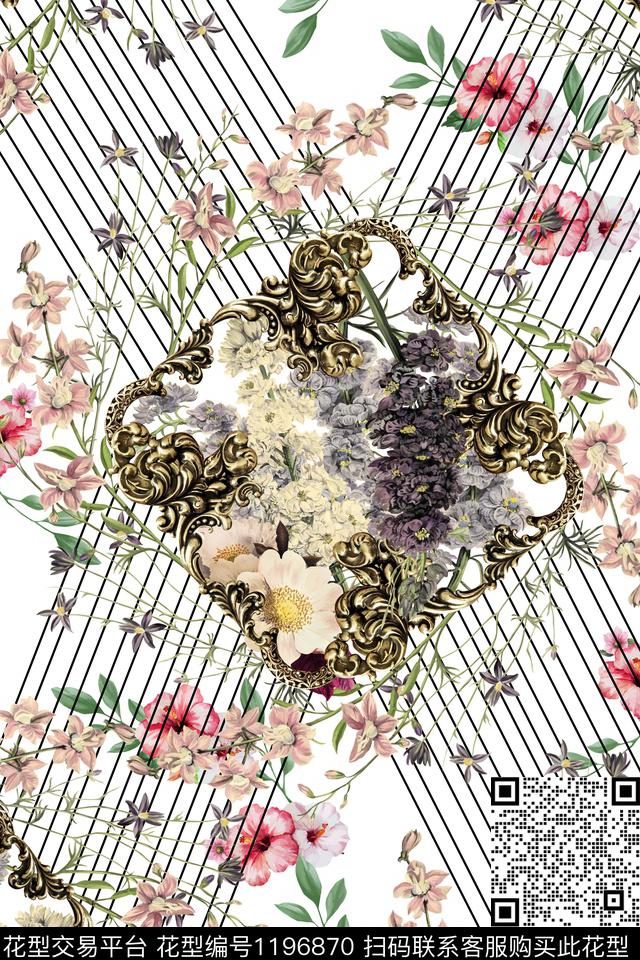花卉条纹复古数码印花华亿平台下载（图片编号: 1196870） - 瓦栏（Walan）