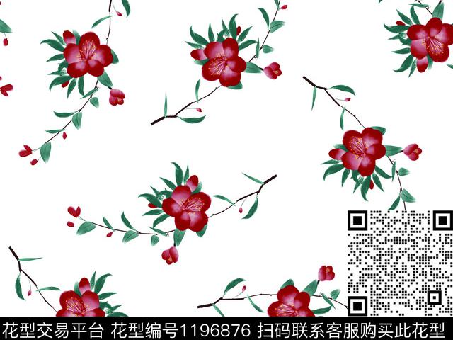 清爽底花卉复古风散点排列数码印花华亿平台下载（图片编号: 1196876） - 瓦栏（Walan）