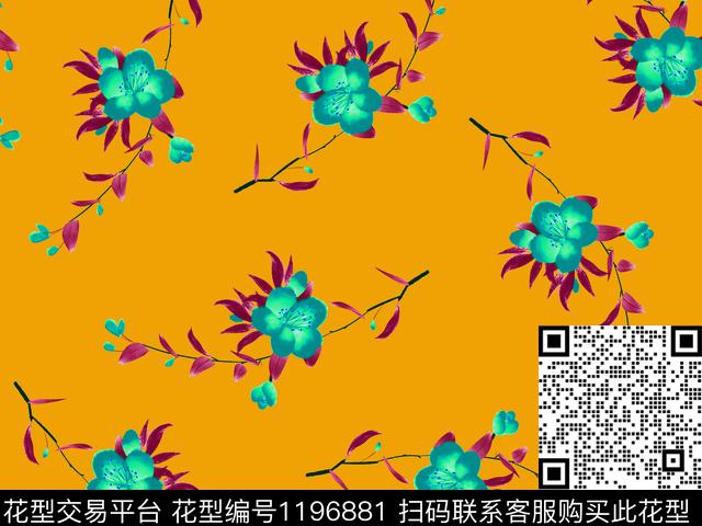 清爽底花卉复古风散点排列数码印花华亿平台下载（图片编号: 1196881） - 瓦栏（Walan）