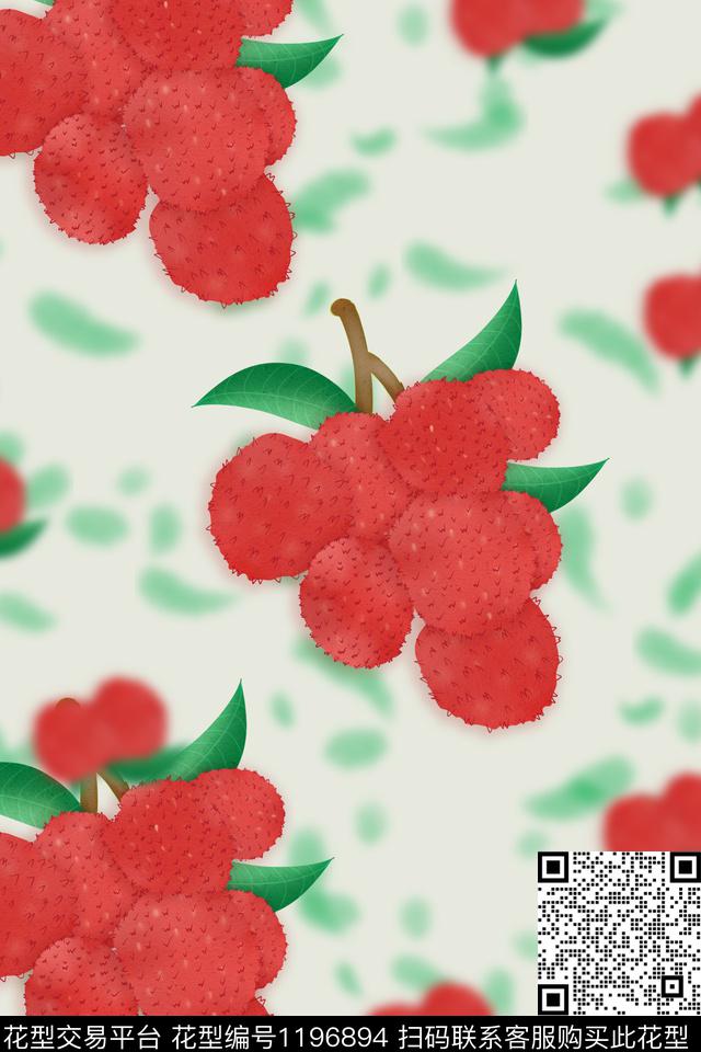 手绘水果荔枝数码印花华亿平台下载（图片编号: 1196894） - 瓦栏（Walan）