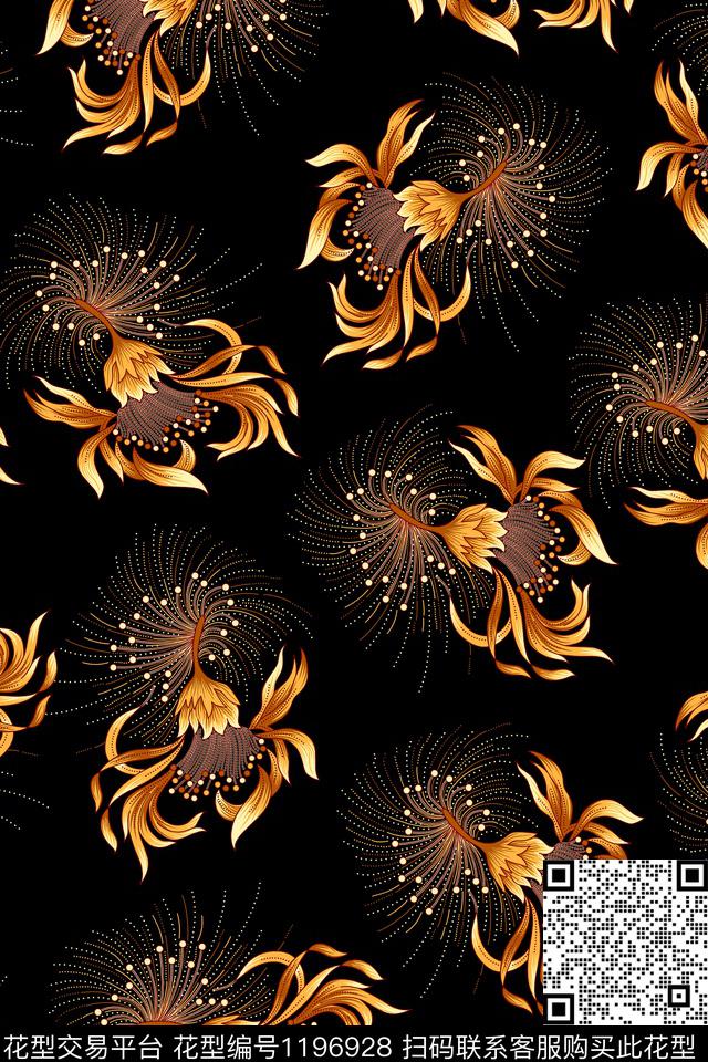 抽象花卉大牌风数码印花华亿平台下载（图片编号: 1196928） - 瓦栏（Walan）