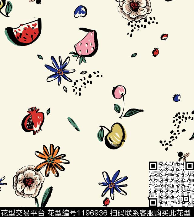 休闲少女水果传统印花华亿平台下载（图片编号: 1196936） - 瓦栏（Walan）