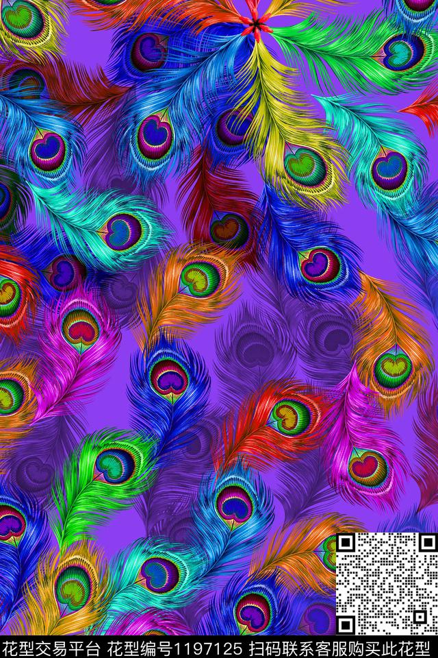 潮牌大牌风羽毛数码印花华亿平台下载（图片编号: 1197125） - 瓦栏（Walan）