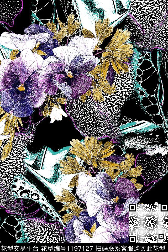 大牌风秋冬华亿平台纹理花卉传统印花华亿平台下载（图片编号: 1197127） - 瓦栏（Walan）