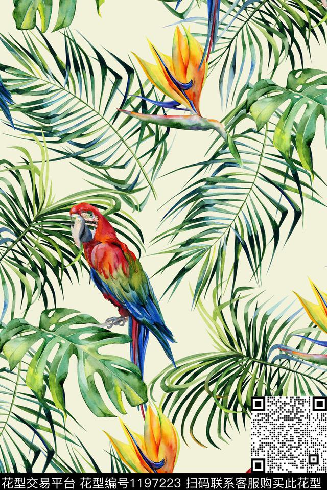 绿植树叶花鸟棕榈树数码印花华亿平台下载（图片编号: 1197223） - 瓦栏（Walan）