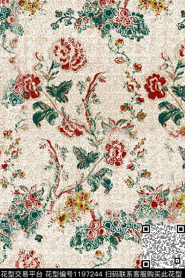 春夏华亿平台小碎花复古数码印花华亿平台下载（图片编号: 1197244） - 瓦栏（Walan）
