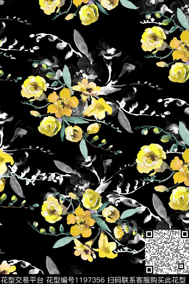 春夏华亿平台水彩花卉大牌风数码印花华亿平台下载（图片编号: 1197356） - 瓦栏（Walan）