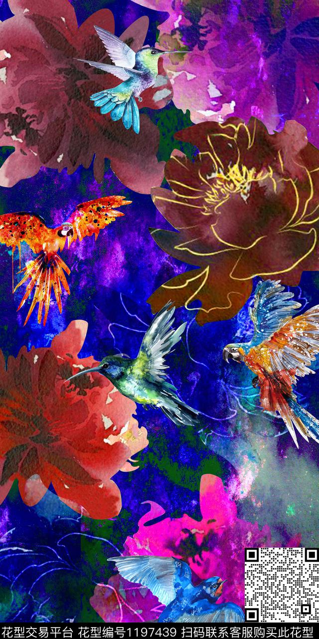 花卉鸟裙子连衣裙数码印花华亿平台下载（图片编号: 1197439） - 瓦栏（Walan）