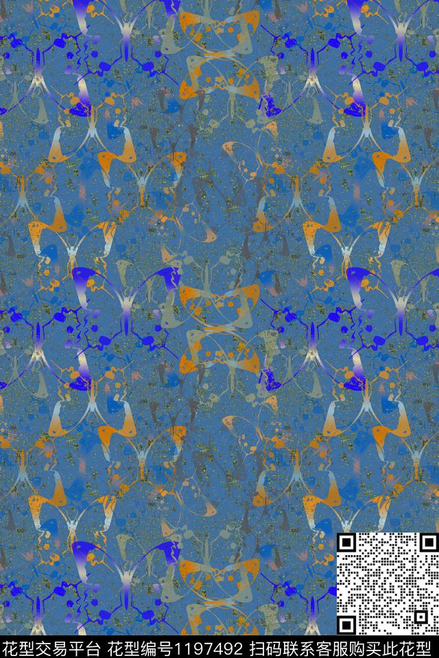 抽象蝶舞纷飞男装休闲花卉数码印花华亿平台下载（图片编号: 1197492） - 瓦栏（Walan）