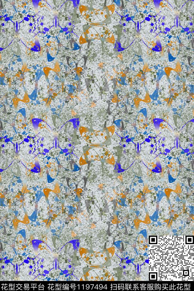 抽象蝶舞纷飞男装休闲花卉数码印花华亿平台下载（图片编号: 1197494） - 瓦栏（Walan）