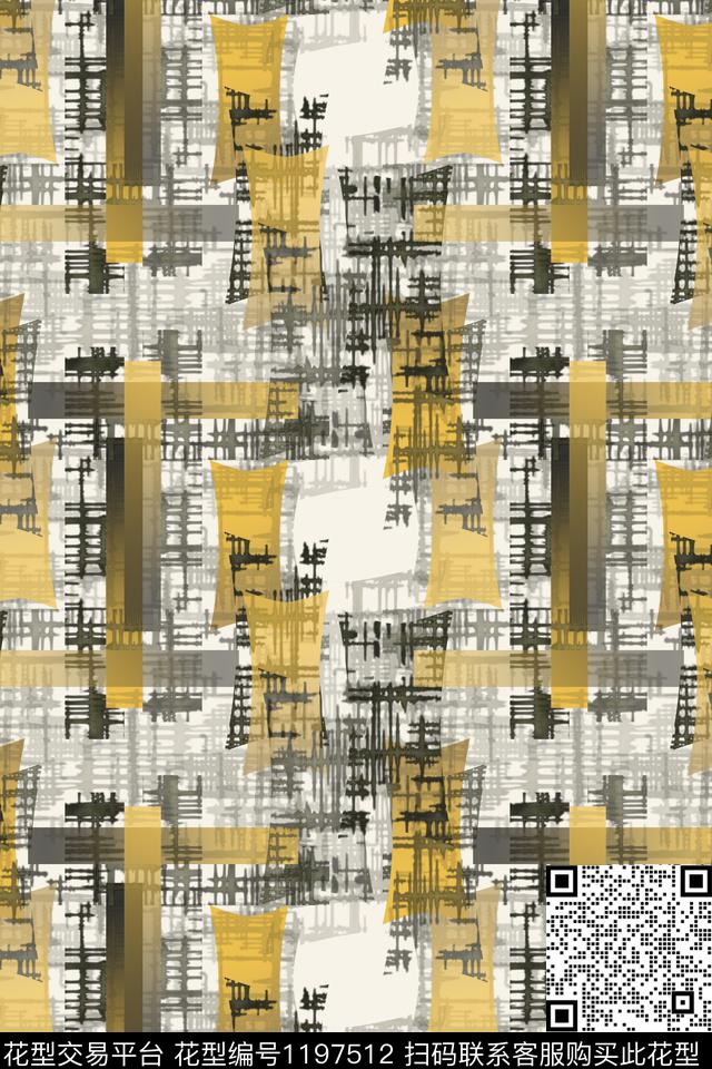 抽象线条男装休闲花卉数码印花华亿平台下载（图片编号: 1197512） - 瓦栏（Walan）