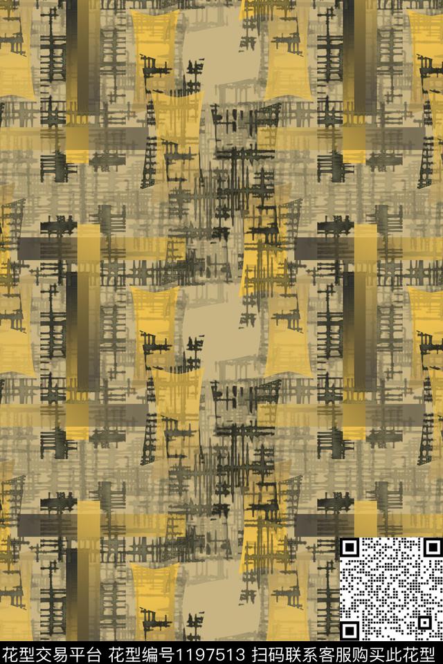 抽象线条男装休闲花卉数码印花华亿平台下载（图片编号: 1197513） - 瓦栏（Walan）