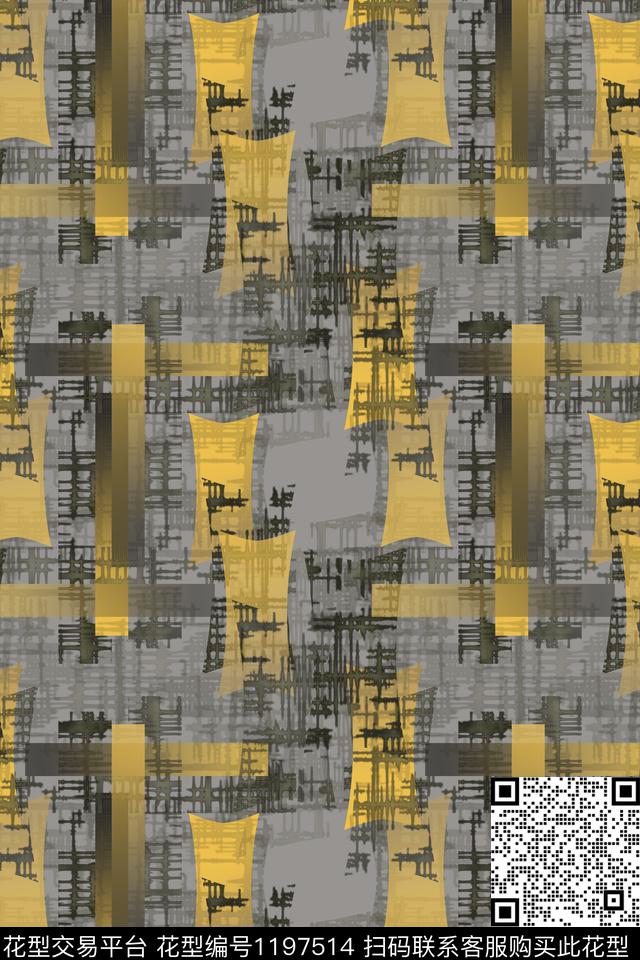 抽象线条男装休闲花卉数码印花华亿平台下载（图片编号: 1197514） - 瓦栏（Walan）