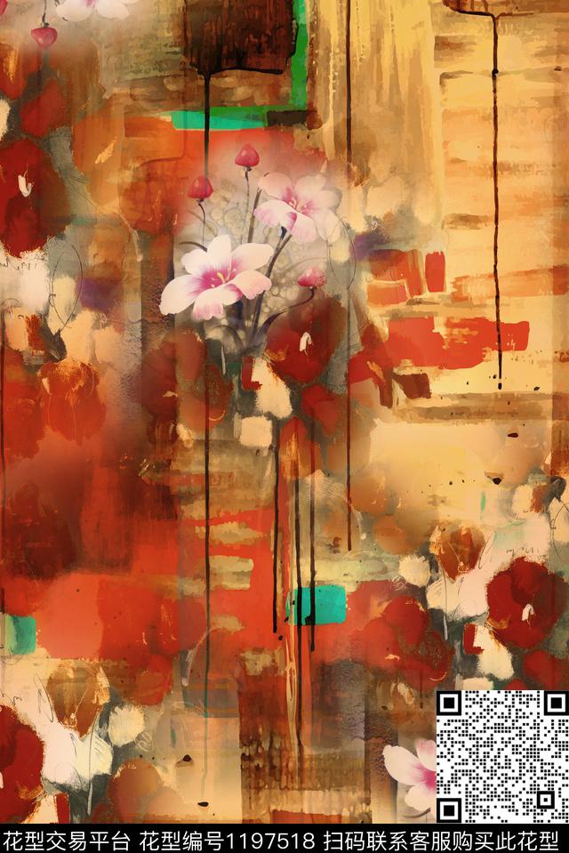 手绘花卉中老年数码印花华亿平台下载（图片编号: 1197518） - 瓦栏（Walan）