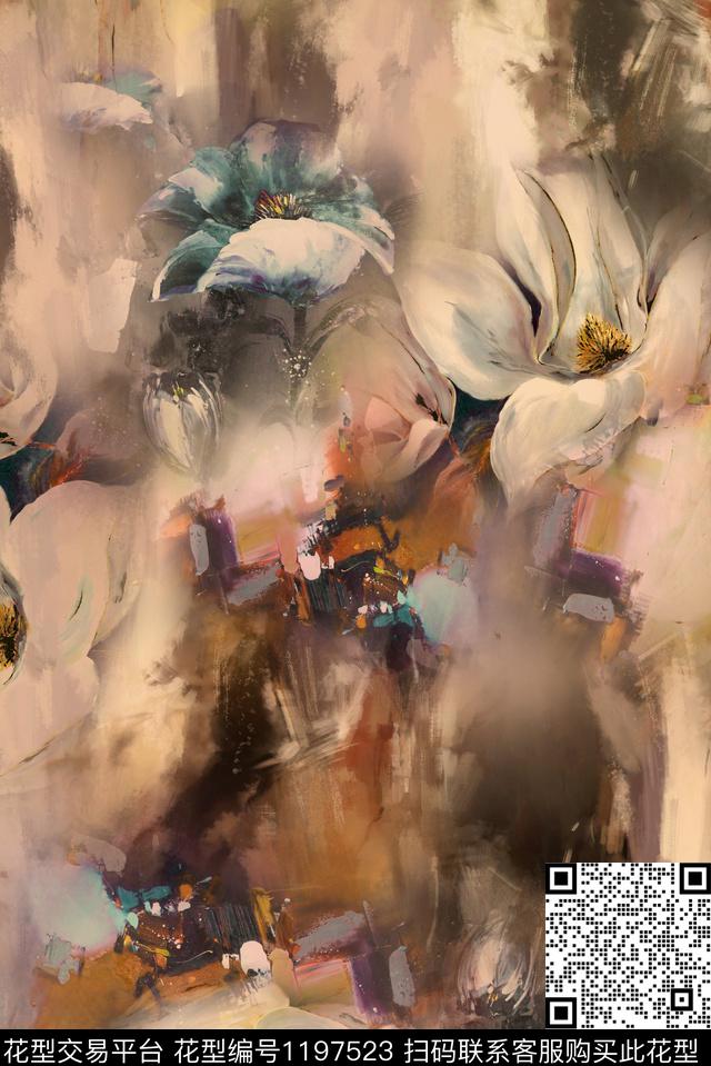 手绘花卉中老年数码印花华亿平台下载（图片编号: 1197523） - 瓦栏（Walan）