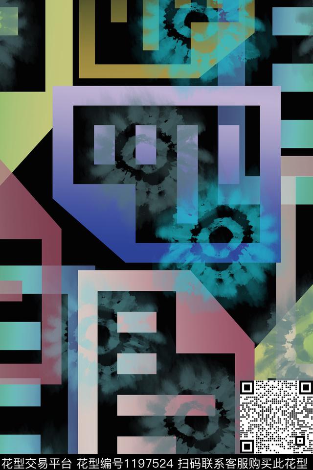 男装休闲花卉几何渐变色彩数码印花华亿平台下载（图片编号: 1197524） - 瓦栏（Walan）