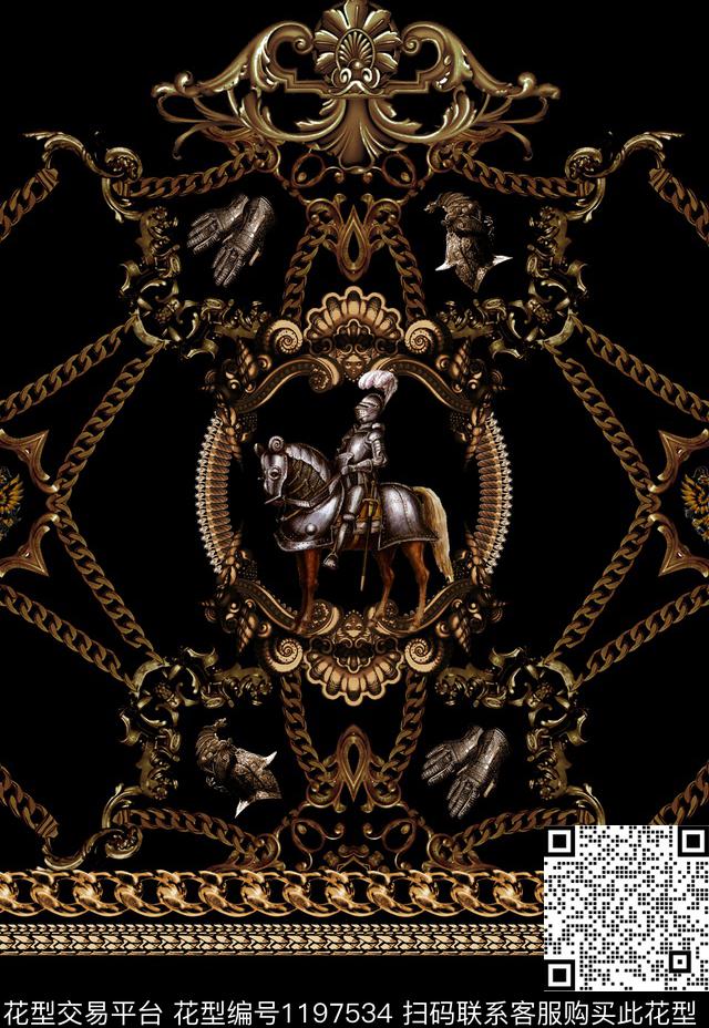 金属锁链底纹复古花纹藤条手套头盔罗马骑士数码印花华亿平台下载（图片编号: 1197534） - 瓦栏（Walan）