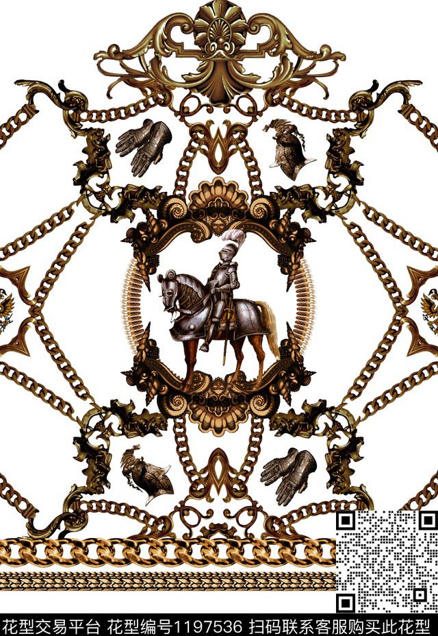 金属锁链底纹复古花纹藤条手套头盔罗马骑士数码印花华亿平台下载（图片编号: 1197536） - 瓦栏（Walan）