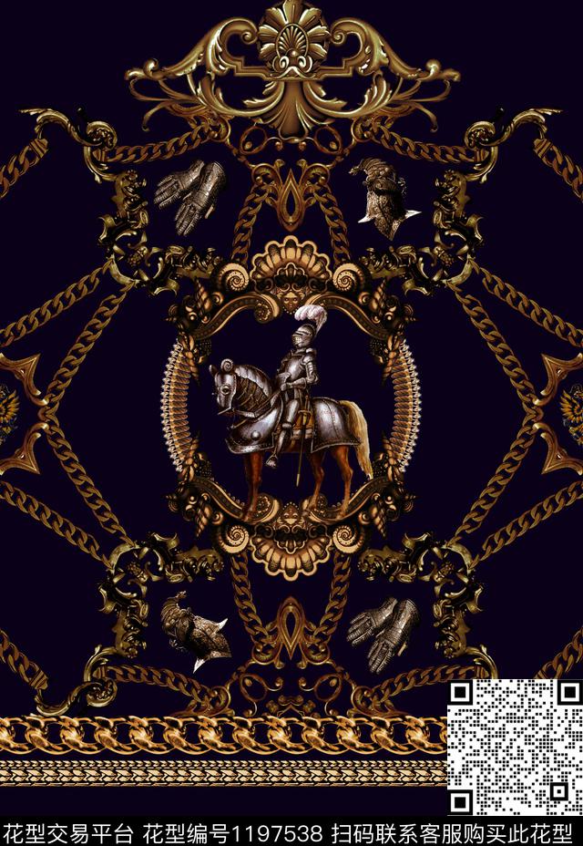 金属锁链底纹复古花纹藤条手套头盔罗马骑士数码印花华亿平台下载（图片编号: 1197538） - 瓦栏（Walan）