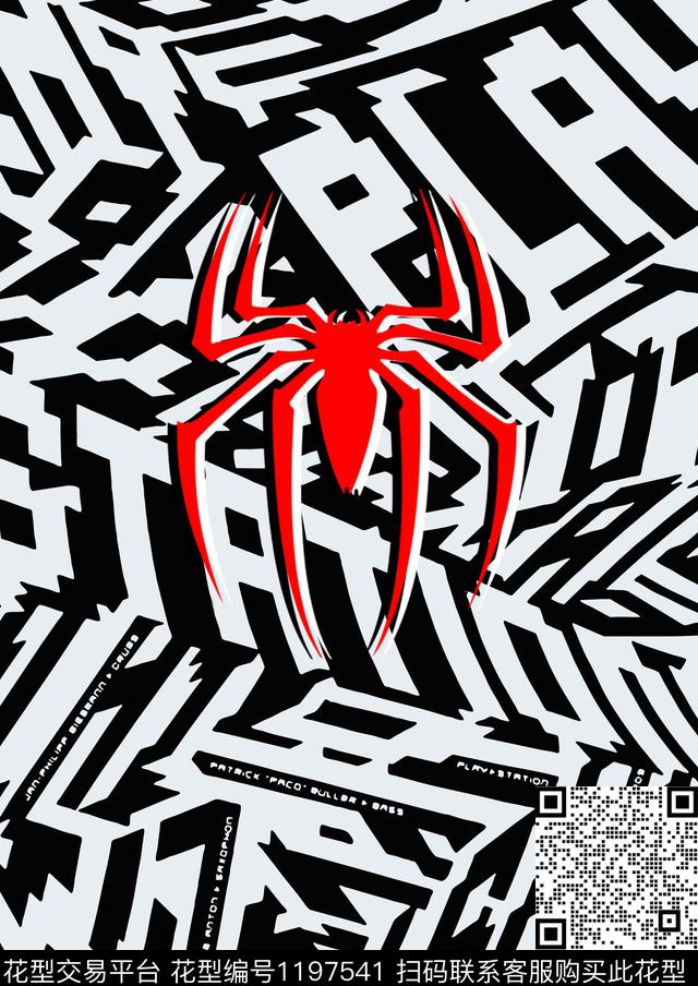蜘蛛大牌男装黑白撞色字母底纹传统印花华亿平台下载（图片编号: 1197541） - 瓦栏（Walan）