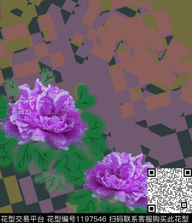 抽象花卉绿植树叶数码印花华亿平台下载（图片编号: 1197546） - 瓦栏（Walan）