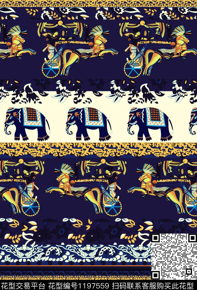 古典花纹大象传统印花华亿平台下载（图片编号: 1197559） - 瓦栏（Walan）
