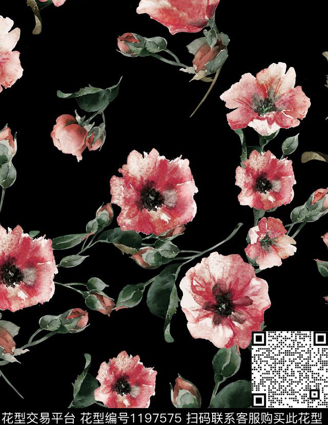 水彩花卉花卉小碎花传统印花华亿平台下载（图片编号: 1197575） - 瓦栏（Walan）