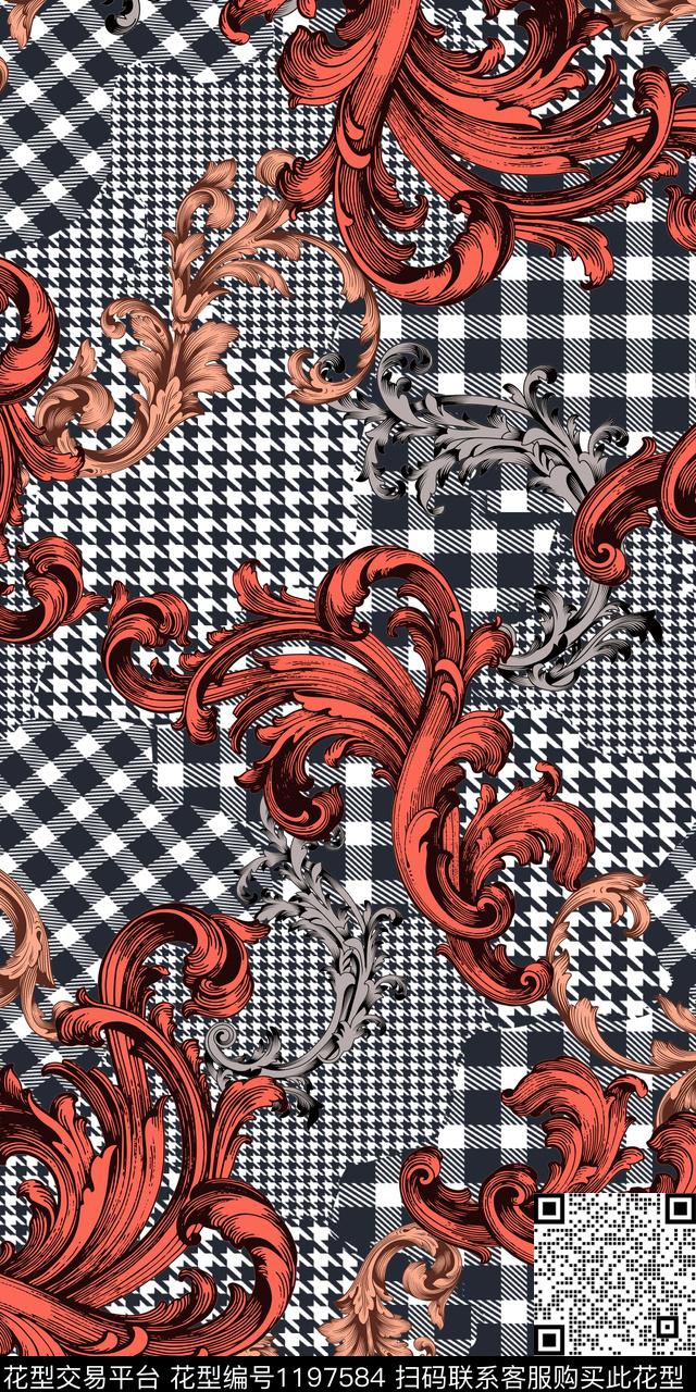 格子佩斯利宫廷风数码印花华亿平台下载（图片编号: 1197584） - 瓦栏（Walan）