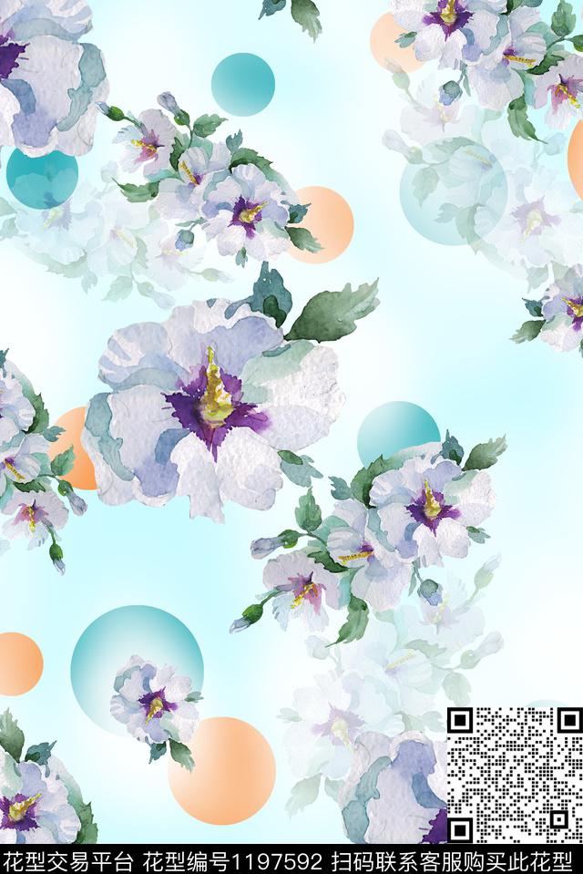 春夏华亿平台水彩花卉大牌风数码印花华亿平台下载（图片编号: 1197592） - 瓦栏（Walan）
