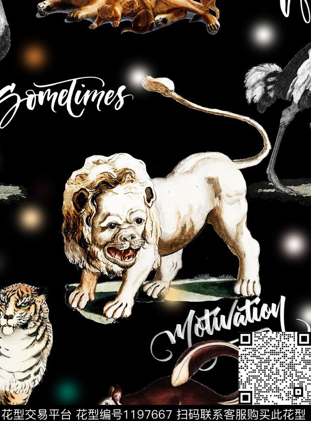 男装动物插画文字印花数码印花华亿平台下载（图片编号: 1197667） - 瓦栏（Walan）