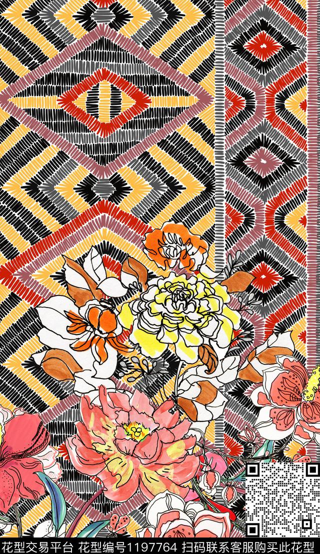 大花定位花中老年数码印花华亿平台下载（图片编号: 1197764） - 瓦栏（Walan）