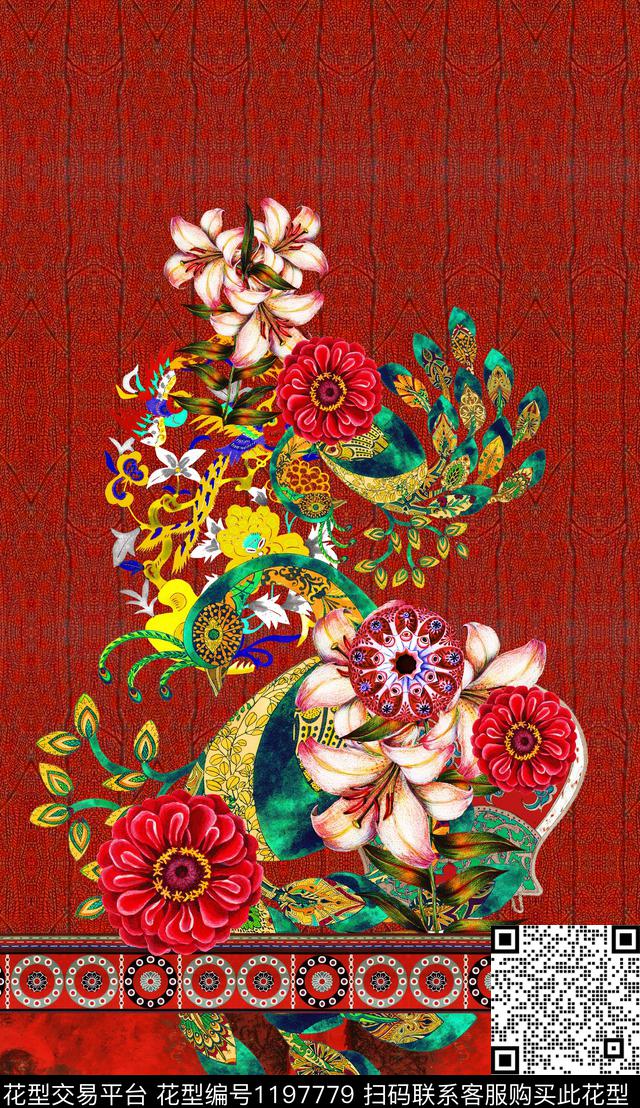 大花定位花中老年数码印花华亿平台下载（图片编号: 1197779） - 瓦栏（Walan）