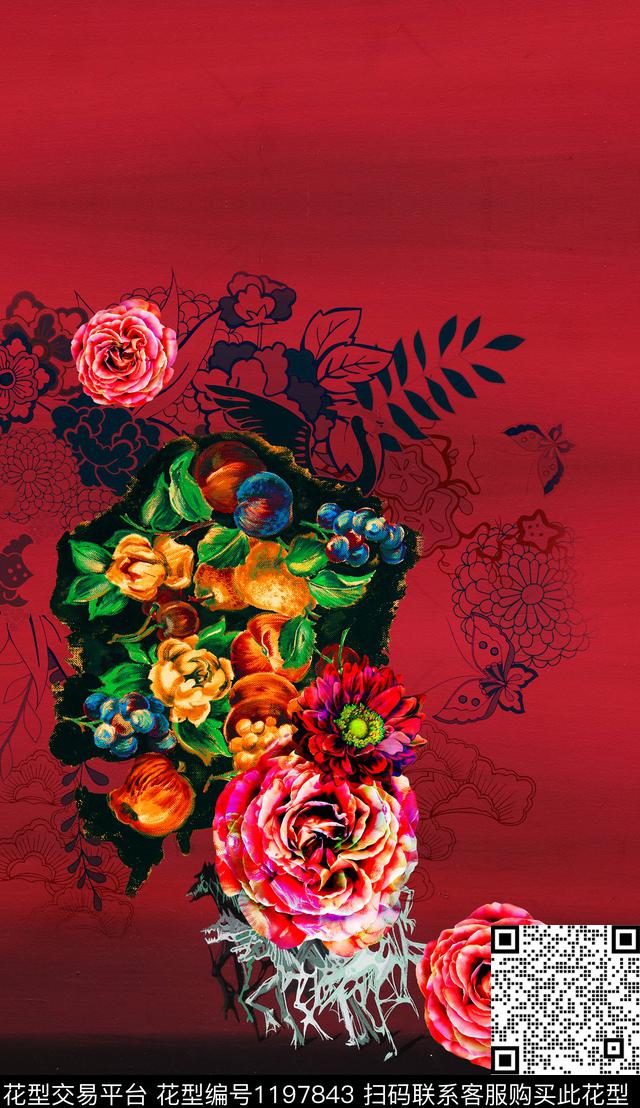 大花定位花中老年数码印花华亿平台下载（图片编号: 1197843） - 瓦栏（Walan）